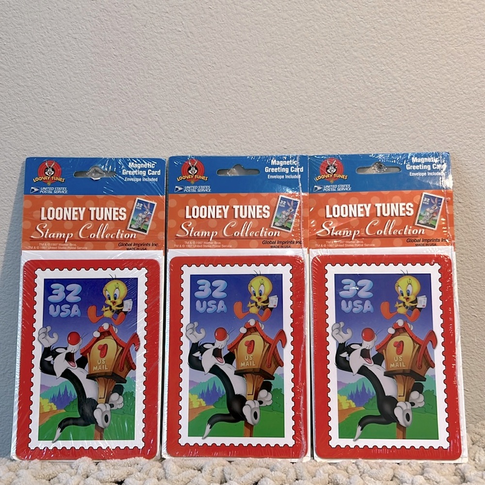 3 Looney Tunes Stamp Collection Magnetic Greeting Card (Fridge Magnets)